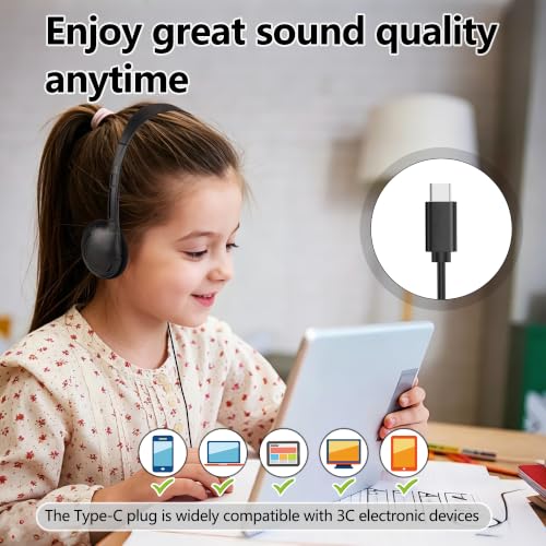10 Pack USB C Headphones Bulk for Classroom Kids, Wired On Ear - color: Black, size: 10 Pack