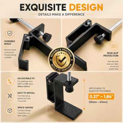 JAKO Headphone Stand for Desk, Aluminum Alloy Foldable Headphone Holder - Headset Stand Hook Mount, PC Gaming Headset Holder Under Desk Clamp for Office, Computer, Student Class Table, Handmade Table - color: Black
