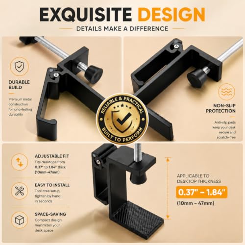 JAKO Headphone Stand for Desk, Aluminum Alloy Foldable Headphone Holder - Headset Stand Hook Mount, PC Gaming Headset Holder Under Desk Clamp for Office, Computer, Student Class Table, Handmade Table - color: Black