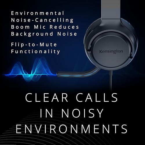 Kensington H950 EQ USB-C/USB-A On-Ear Headset with Noise-Cancelling Mic, Flip-to-Mute, in-Line Controls, Microsoft Teams & Zoom Compatible (K97468WW)