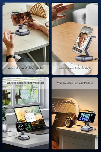 Wireless Charging Station for Apple Devices,Magnetic Travel Charger | Folding 3-in-1 Charger Stand Compatible with MagSafe for iPhone 17 16 15 14 13 12 Series,Airpods&Apple Watch,No Adapter