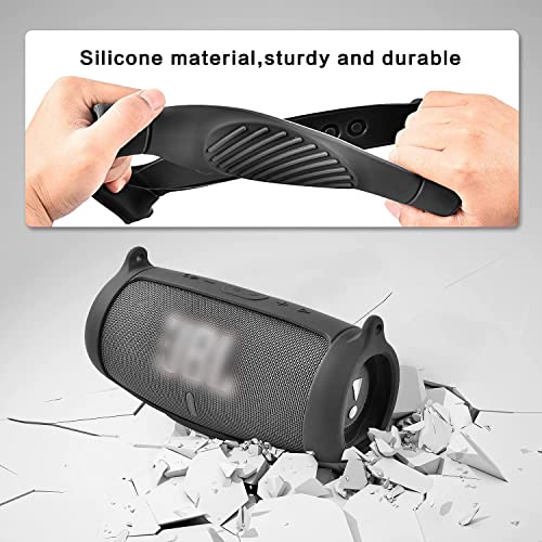 Comecase Silicone Speaker Cover for JBL Charge 5 with Strap and Carabiner | Snug Silicone Sleeve, Open-Port Design and Dual Carry Options for Travel, Camping and Daily Use, Speaker Not Included - Black - color: Black