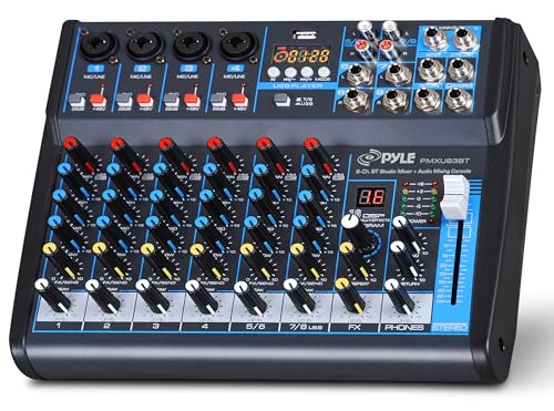 Pyle 8 Channel DJ Audio Mixer, Bluetooth, DSP FX, USB, Audio Interface