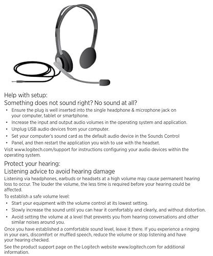 Logitech H111 Wired Headset Stereo Headphones - Black | Wired headphones, 3.5 mm audio jack, compatible with PC, Mac, laptop, smartphone, and tablet