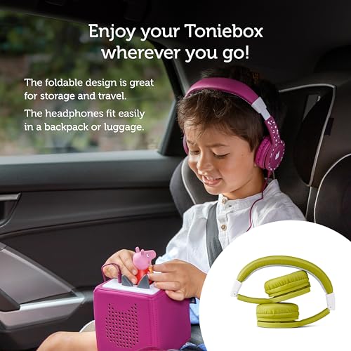 Tonies Foldable Wired Headphones for Kids - Comfortably Designed to fit On-Ear - Works with Toniebox 1 and All 3.5mm Devices - Green - color: Green