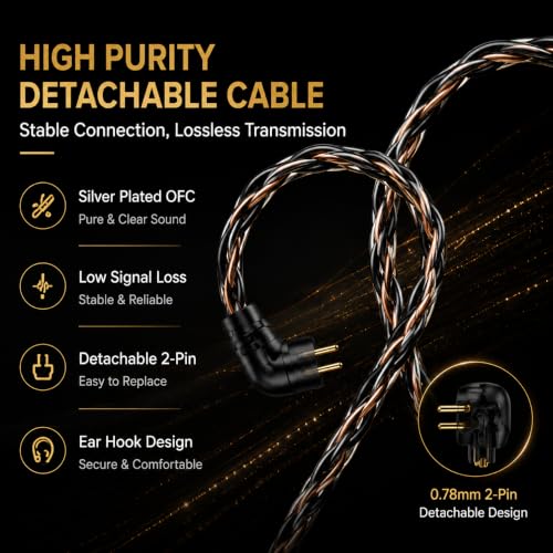 Hi-Fi Wired In-Ear Monitor Headphones, Detachable Cable IEM Earbuds with Ergonomic Noise Isolating Design, 3.5MM Earphones Clear Sound for Music, Gaming, Studio Monitoring & Audiophiles (Without Mic) - color: Black