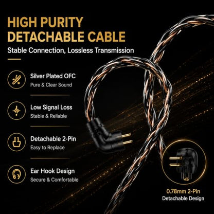 Hi-Fi Wired In-Ear Monitor Headphones, Detachable Cable IEM Earbuds with Ergonomic Noise Isolating Design, 3.5MM Earphones Clear Sound for Music, Gaming, Studio Monitoring & Audiophiles (Without Mic) - color: Black