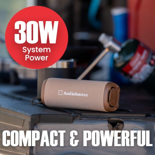 Audiosource Portable Bluetooth Speaker, 30W Loud Sound, Dual Passive Radiators for Deep Bass, Bluetooth 5.4, Auracast Multi-Speaker Pairing, IP67 Waterproof, 200ft Range, 12H Battery (Desert Tan) - color: Desert Tan