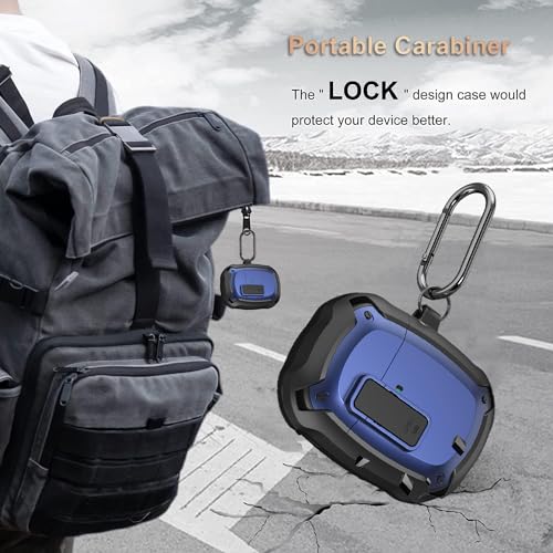 Olytop for Google Pixel Buds Pro 2/Pro Case Cover with Lock Clip & Cleaner Pen 2024/2022, Shockproof Protective Hard Shell Skin with Carabiner Men Women - Black/Blue - color: Black/Blue