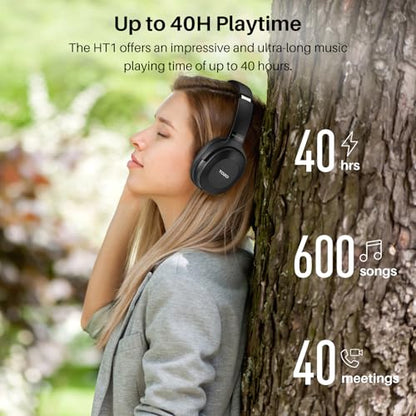 TOZO Hybrid Active Noise Cancelling Headphones, Wireless Over Ear Bluetooth Headset, 40H Playtime, Hi-Res Audio Custom EQ via App Deep Bass Comfort Fit Ear Cups, for Home Office Travel Black - color: Glossy Black