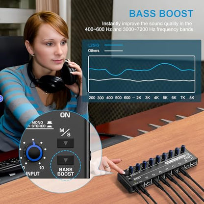 LZSIG Headphone Amplifier with Bass Boost, 8 Channel, 1 IN 8 OUT, DC 12V | Metal Stereo Audio Amplifier, Mini Earphone Splitter with Power Adapter, 1/4" & 1/8" TRS Headphones Output & TRS Audio Input - size: Large(8-channel)