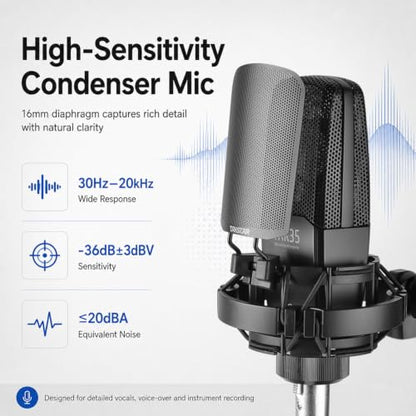 TAKSTAR XLR Condenser Studio Microphone with Shock Mount | 16mm Diaphragm, 30Hz-20kHz Response, -36dB Sensitivity, Shock Mount & Windscreen Included, Requires 48V Phantom Power