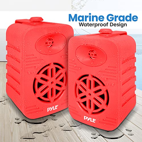 Pyle 500 Watt Bluetooth Indoor Outdoor Speakers Pair - Dual Waterproof 5.25” 2-Way Full Range Speaker System w/ 1/2” High Compliance Polymer Tweeter | Home, Boat, Marine, Deck, Patio, Poolside (Red) - color: Red