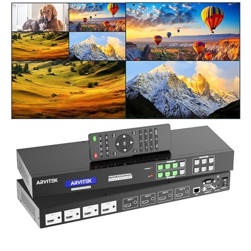 Update 4x4 HDMI Matrix Seamless Switch w/Web, Video Wall Controller 2x2 Matrix (Support 180° Rotation), Screen 1 Multi-Viewer w/PIP, Fit 1U 19" Rack, Support 4K@30Hz Input, RS232, LAN Control