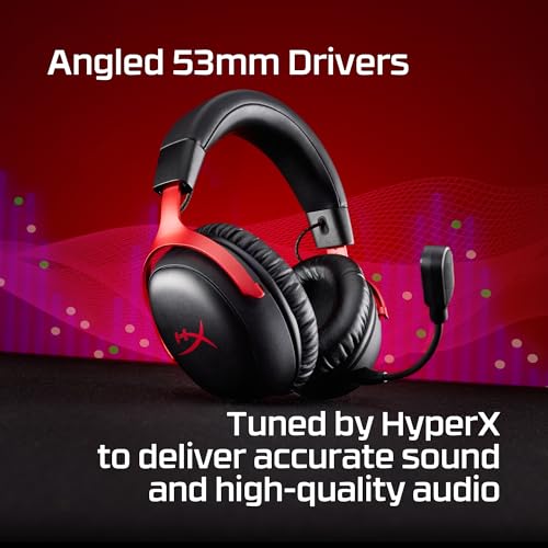 HyperX Cloud III S – Wireless Gaming Headset, 2.4GHz, Bluetooth, Battery Life up to 120 Hours 2.4GHz / 200 Hours Bluetooth, 53mm Angled Drivers, 10mm Detachable Mic, Customizable – Black/Red | 2.4GHz, Bluetooth, 53mm Angled Drivers, 10mm Detachable Mic -