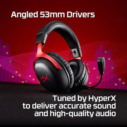 HyperX Cloud III S – Wireless Gaming Headset, 2.4GHz, Bluetooth, Battery Life up to 120 Hours 2.4GHz / 200 Hours Bluetooth, 53mm Angled Drivers, 10mm Detachable Mic, Customizable – Black/Red | 2.4GHz, Bluetooth, 53mm Angled Drivers, 10mm Detachable Mic -