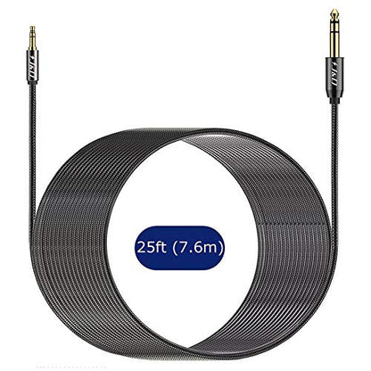 J&D 3.5mm to 6.35mm Stereo Audio Cable, Gold Plated 3.5mm 1/8 inch Male TRS to 6.35mm 1/4 inch Male TRS Copper Shell Cable, Nylon Braid for Smartphone, Amplifiers, 25 Feet - size: 25 ft