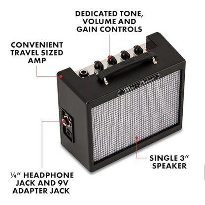 Fender Mini Deluxe Electric Guitar Amp, with 1-Year Warranty, Mini Guitar Amp, Portable Guitar Amplifier, Guitar Accessories, 3 Watts, Black - color: Black, style: Mini Deluxe