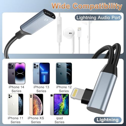 Quanlex [Apple MFi Certified Right Angle iPhone Lightning to 2 Lightning Adapter,Dual Lighting AUX + Charger Adapter Dongle Cable Splitter Compatible for iPhone 14/13/12/11/SE/X/XR(Right Black) - color: Right Black