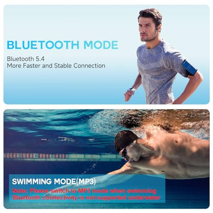 Swimming Headphones with Safelight, IPX8 Waterproof Bone Conduction Headphone Wireless Underwater Earbuds with 32GB Memory for Swimming, Cycling, Marathon