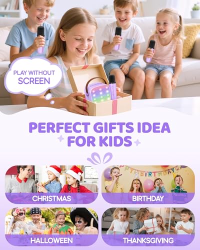 YLL Mini Karaoke Machine with 4 Wireless Microphones, Gifts for Kids | Portable Magic Voice Bluetooth Speaker, Birthday Gifts for Girls Boys Ages 3, 4, 5, 6, 7, 8, 9, 10, 12+ Year Old Family Party - color: Purple-4 Mics