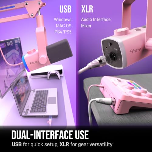 FIFINE AM8PROTP XLR/USB Gaming Microphone Kit, Dynamic RGB Streaming Mic - color: Pink