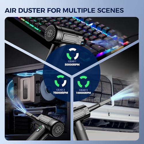 Compressed Air Duster Cordless, Dust Cleaner for Keyboard and Electronics | USB Charging, 3-Gear Adjustable
