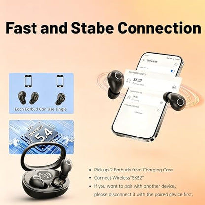Mini Wireless Bluetooth Earbuds with LED Display, in-Ear Sleep Earphones with Soft Silicone Ear Caps, Compact Charging Case, 5.4 Chip, High Sound Quality (White) - color: White