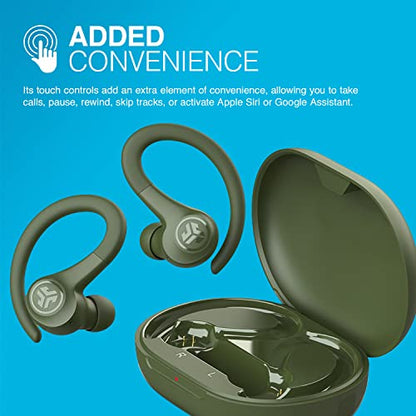 JLab Go Air Sport, Wireless Workout Earbuds Featuring C3 Clear Calling, Secure Earhook Sport Design, 32+ Hour Bluetooth Playtime, and 3 EQ Sound Settings (Green) | Wireless Sports Headphones, EQ3 Sound Sweatproof Sports Earphone, Wireless Headphones - col