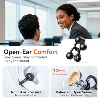 Kinglucky 2-in-1 Wireless Earbuds, in-Ear & Open Ear Clip-On Earbuds Comfortable fit, Bluetooth Headphones 5.4 with Noise Cancelling Mic, Power Swap Charging, Up to 50H, Black - color: Matte Black