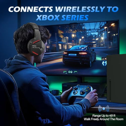 BINNUNE Wireless Headset for Xbox Series X/S, Xbox One, 120H Ultra-Long Battery, Wireless Gaming Headset with Mic, 50mm Drivers, Bluetooth 5.3 & Comfortable Over-Ear Wireless Headphones - color: Black
