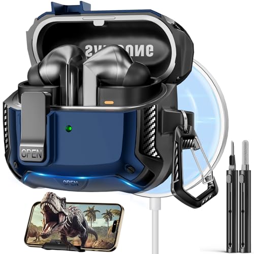 Safety Lock Case for Samsung Galaxy Buds3 FE/Pro/3 (Blue) | Compatible with MagSafe, with Phone Stand& Cleaning kit,Keychain, - color: A-A-Blue