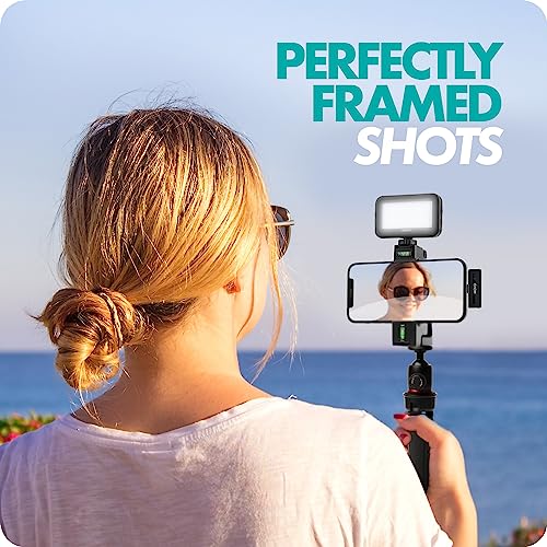 Movo iVlogger Wireless Vlogging Kit for iPhone with Dual Wireless Lavalier Microphone, Tripod, Phone Mount, LED Light, Wireless Remote, and WHX-HM Mic Handle - Wireless YouTube Starter Kit for iPhone