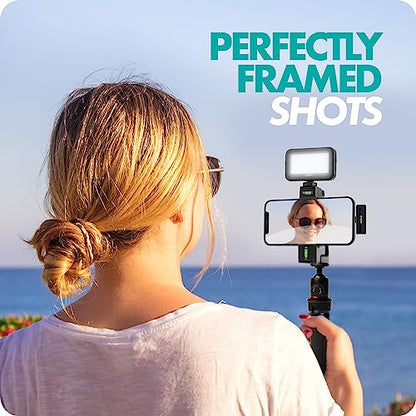 Movo iVlogger Wireless Vlogging Kit for iPhone with Dual Wireless Lavalier Microphone, Tripod, Phone Mount, LED Light, Wireless Remote, and WHX-HM Mic Handle - Wireless YouTube Starter Kit for iPhone