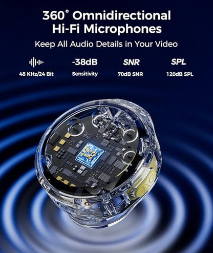 Wireless Lavalier Microphone for iPhone & Android Phones, Clip-on Lapel Mic | AI Noise Reduction & Hi-Fi Audio & 24H Working Time & 50M/164FT Range, for Video Recording/Live Stream/Vlog/Podcast/Interview
