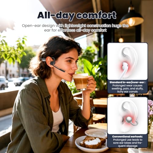 SANOTO Open Ear Headphones with Mic,Open Ear Wireless Headphones Bluetooth 5.3/Multipoint Pairing/Noise Cancelling Mic,Lightweight,Wireless Headset with Mic for Work,Driving,Home Office | Bluetooth 5.3 Multipoint Pairing/Noise Cancelling Mic,Lightweight,W