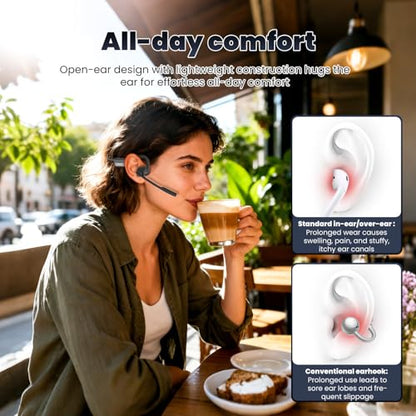 SANOTO Open Ear Headphones with Mic,Open Ear Wireless Headphones Bluetooth 5.3/Multipoint Pairing/Noise Cancelling Mic,Lightweight,Wireless Headset with Mic for Work,Driving,Home Office | Bluetooth 5.3 Multipoint Pairing/Noise Cancelling Mic,Lightweight,W