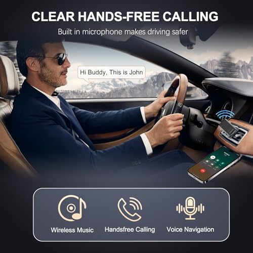 USB Bluetooth 5.4 Adapter for Car, Bluetooth Music Receiver Plug & Play, 3.5mm AUX Jack Car Kit Built-in Microphone for Hands-Free Calling Compatible with Speakers/Home Stereo,USB-Powered
