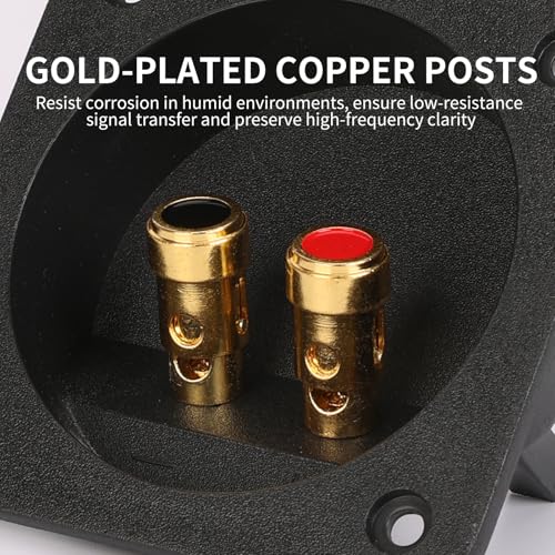 3.1 in Square Push Spring Speaker Box Terminal Cup, 4 Pack | Features 2-Way Speaker Terminal Cup with Gold Plated Binding Posts; Bare Wire Connection. - color: 3.1 Inch Square Push Spring, size: 4