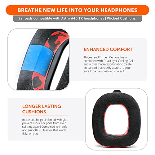 WC Freeze A40 - Hybrid Fabric Cooling Gel Earpads for Astro A40 TR | Made by Wicked Cushions | Improved Durability, Thickness & Sound Isolation | Red Camo - color: Red Camo