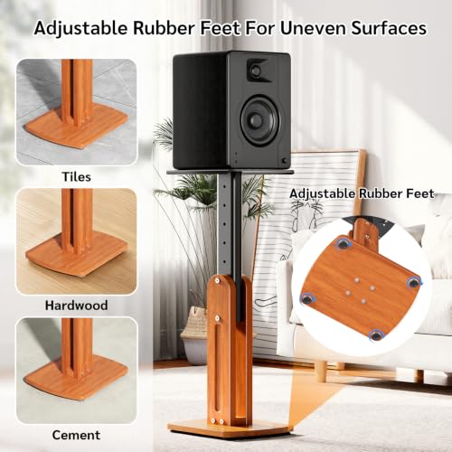 Solid Wood Speaker Stands Pair for Studio Monitor and Bookshelf Speakers | Height Adjustable Floor Speaker Stands for Klipsch, ELAC, JBL, KEF, Edifier Surround Sound Hold Up to 50 Lbs (Walnut)