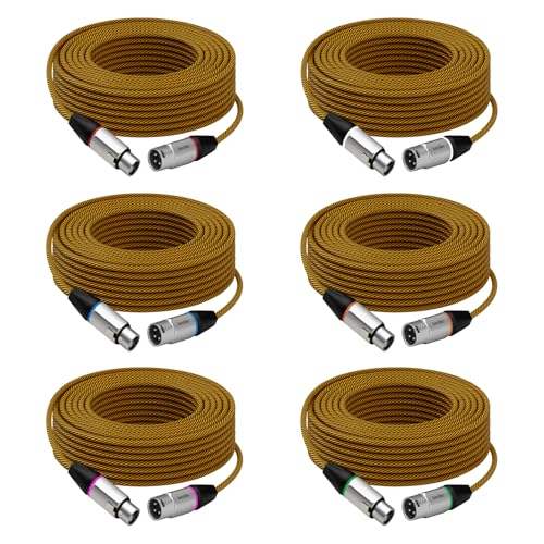 50ft XLR Cables 6 Pack, Long Balanced Microphone Cords, Nylon Braided Microphone Cable, Male to Female Audio Cord, Braided Shield for Studio DJ - size: 50 Feet, style: 6 Pack