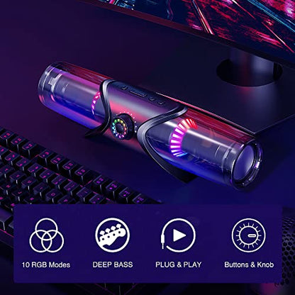 WolfLawS Computer Speakers,Bluetooth SoundBar,Computer Speakers for Desktop Monitor with RGB Light,PC Speakers with Subwoofer,USB Powered Sound Bar for Laptop 3.5mm Headphone Jack