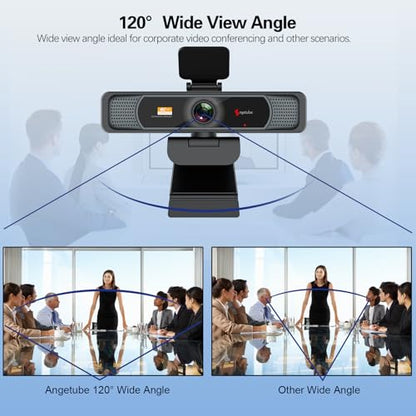 Angetube Wide Angle 4K Webcam for PC, 120° FOV Video Conference Web Camera | PDAF Autofocus, 2 Noise-Cancelling Mics, 1080P@60FPS, Auto Light Correction, USB-A/C, Privacy Cover, for Mac Laptop Desktop - size: PDAF 4K Webcam with Wide Angle
