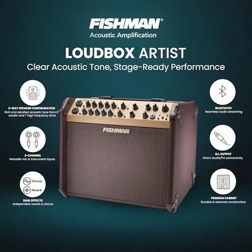 Fishman Loudbox Artist 120-Watt Acoustic Guitar Combo Amplifier Bundle with Gearlux XLR Cable, Instrument Cable, and Austin Bazaar Polishing Cloth - size: Artist 120W