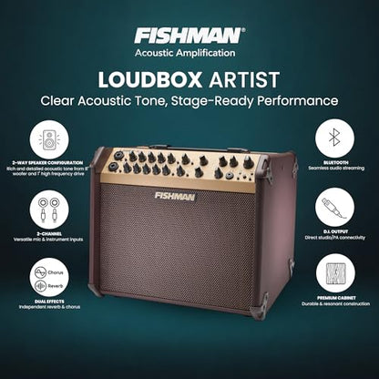 Fishman Loudbox Artist 120-Watt Acoustic Guitar Combo Amplifier Bundle with Gearlux XLR Cable, Instrument Cable, and Austin Bazaar Polishing Cloth - size: Artist 120W