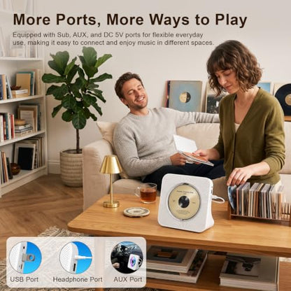 Gueray Portable CD Player with Bluetooth for Home, Hi-Fi Speaker,FM Radio | Plug-in desktop use,2-way Bluetooth mode, 3W speakers,Remote control,sleep timer, A-B repeat,USB/AUX,headphone jack - color: White