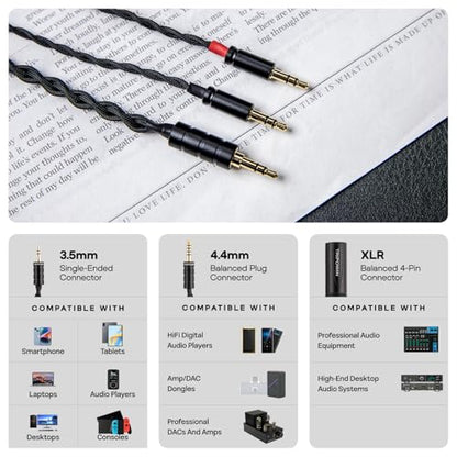 Linsoul Tripowin Nova 2M Over-Ear Monitor Headphone Cable | 4-Strand Silver Foil/OCC Hybrid Upgrade Cable , Dual 3.5mm to 4.4mm/3.5mm/XLR Plug, for Musicians Audiophiles, 3.5mm, Black - style: 3.5mm