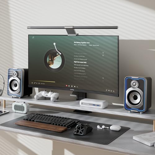 SOULION 10W USB Powered Wired Bluetooth 2.0 Computer Speakers | 2.0 PC Speakers, Easy-Control Pod, 5 Mirror-Like LED Light Modes, for Monitor Laptop Desktop Gaming Music