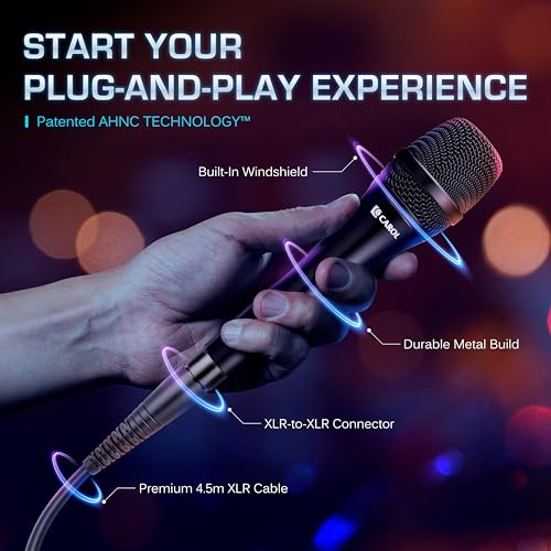 CAROL AC-930 Professional XLR Wired Vocal Microphone for Singing. No-Switch | AHNC supercardioid dynamic mic stops rumble & feedback. 50Hz-18kHz response for studio vocals. Hum-bucking coil blocks EMI.